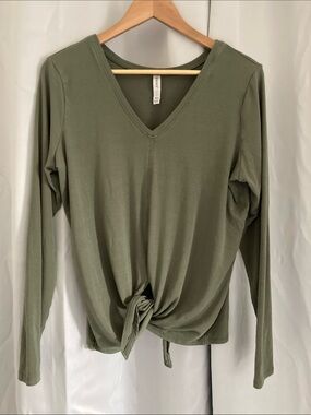 SPANX Olive Green V‑Neck Long Sleeve Top